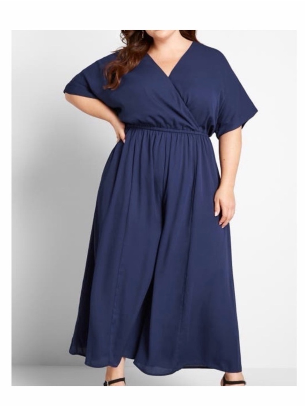 ModCloth Navy Flowy Jumpsuit with V-Neck